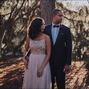 ASOS mauve embellished tea length dress